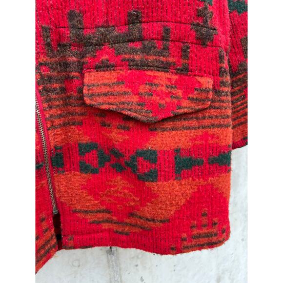 Vintage Woolrich Aztec Southwestern Hooded Wool Chore Coat M Pattern Print Red - Picture 7 of 15
